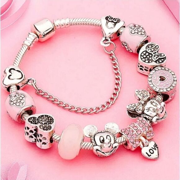 Disney Jewelry - Disney Pink and Silver Charm Bracelet